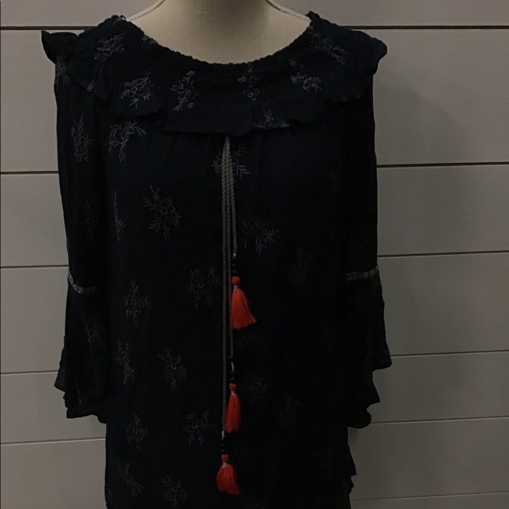 Navy Off The Shoulder Bell Sleeve Dress